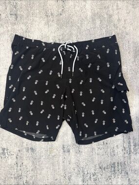 Sovereign Code Black Swim Shorts with White Pineapple Print